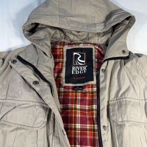 River Edge ZeroXposur Womens S Beige Hooded Plaid‎ Lined Utility Jacket Gorpcore